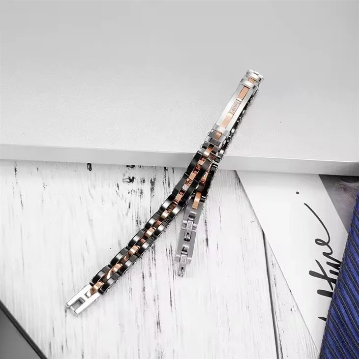 Stylish Zircon Black & Rose Gold Bracelet For Men