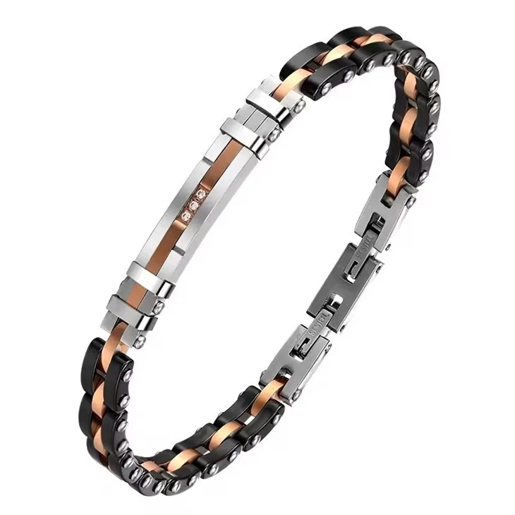 Stylish Zircon Black & Rose Gold Bracelet For Men