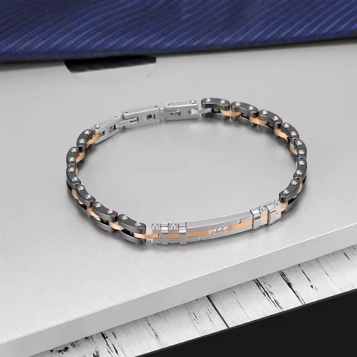 Stylish Zircon Black & Rose Gold Bracelet For Men