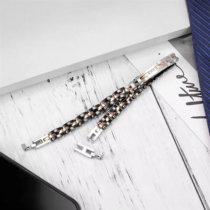 Stylish Zircon Black & Rose Gold Bracelet For Men