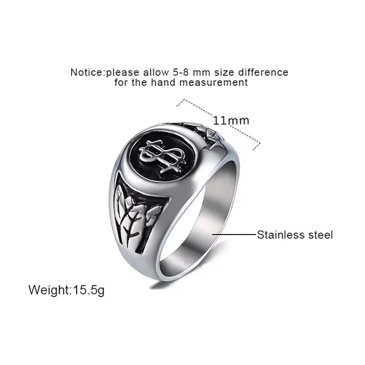 Customized US Dollars Signet 316L Titanium Silver Dripping Oil Jewelry Punk Ring Customized US Dollars Signet 316L Titanium Silver Dripping Oil Jewelry Punk Ring