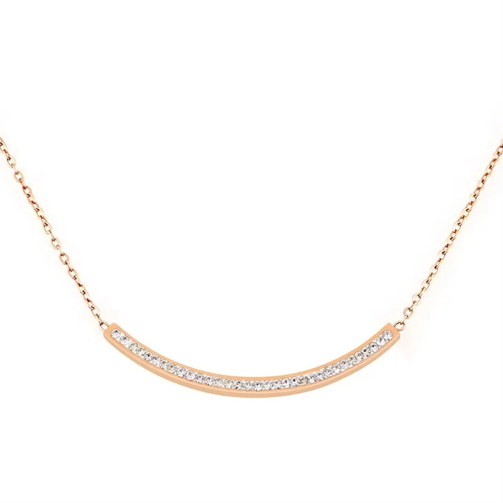 Curved Zircon Bar Pendant Necklace