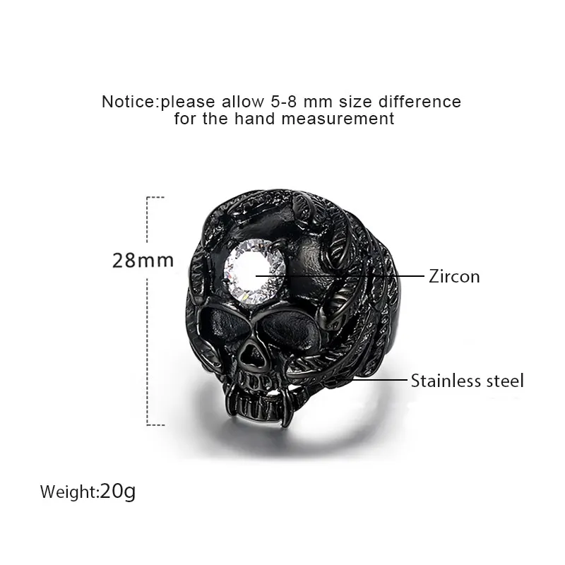 Winged Skull Zircon Gothic Ring size detail Winged Skull Zircon Gothic Ring size detail