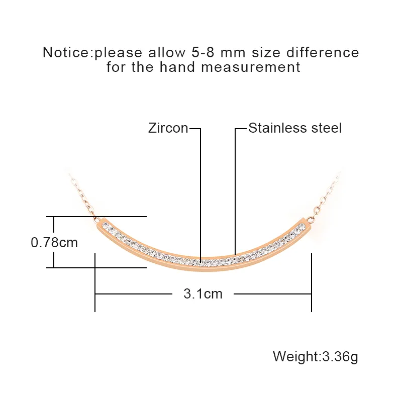 Curved Zircon Bar Pendant Necklace size detail Curved Zircon Bar Pendant Necklace size detail