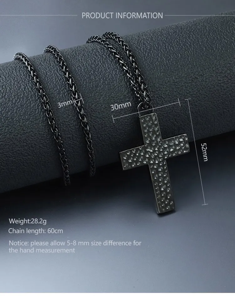 Hammered Cross Black Pendant Necklace size detail Hammered Cross Black Pendant Necklace size detail