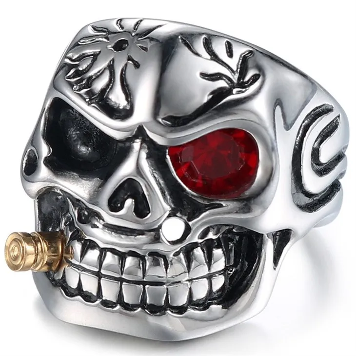 Skull Bullet Eye Gemstone Statement Ring suppliers