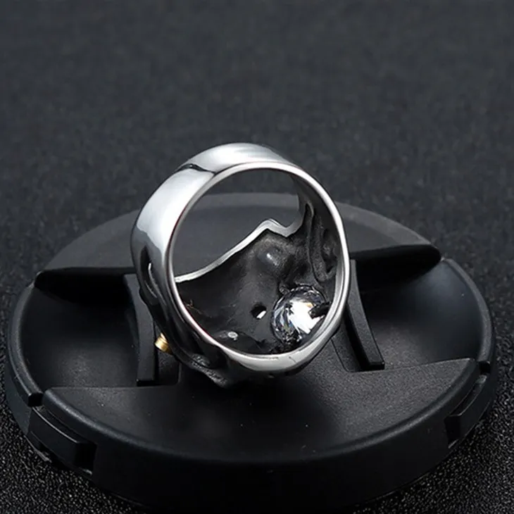Skull Bullet Eye Gemstone Statement Ring high quality
