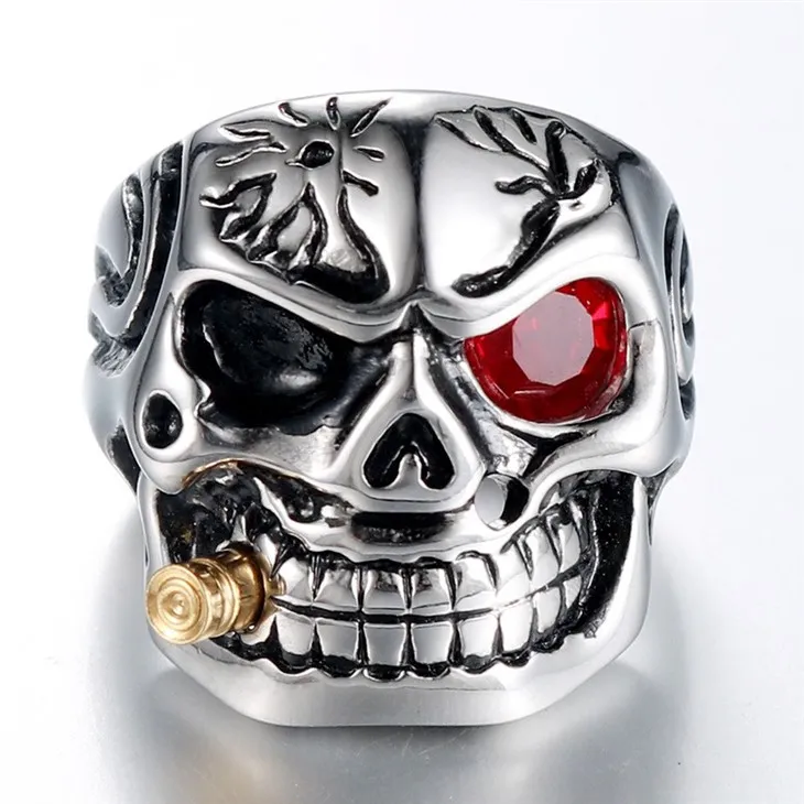 Skull Bullet Eye Gemstone Statement Ring factory