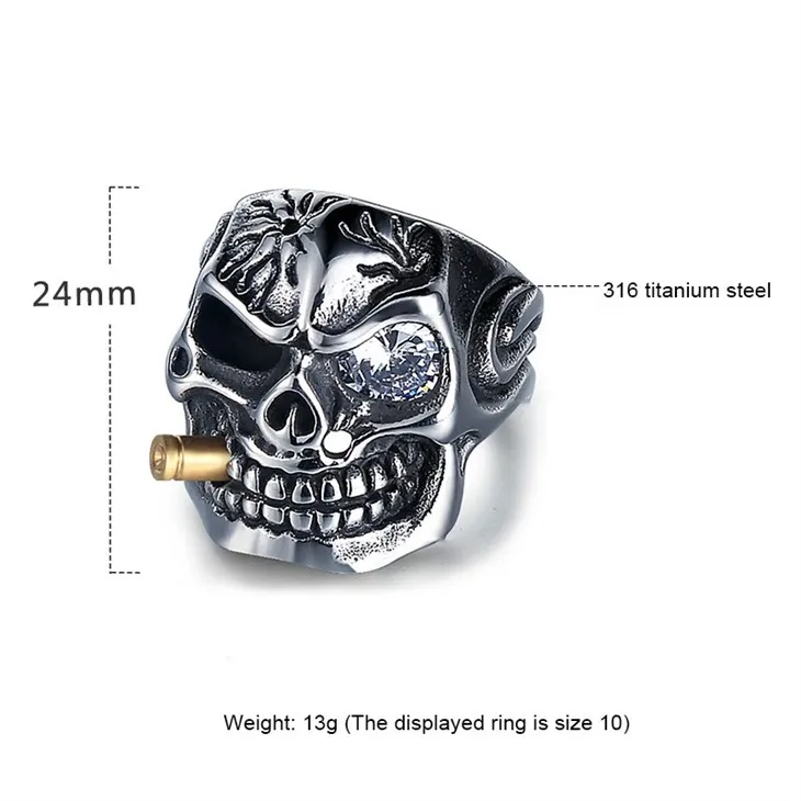 Skull Bullet Eye Gemstone Statement Ring best