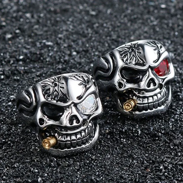Skull Bullet Eye Gemstone Statement Ring price