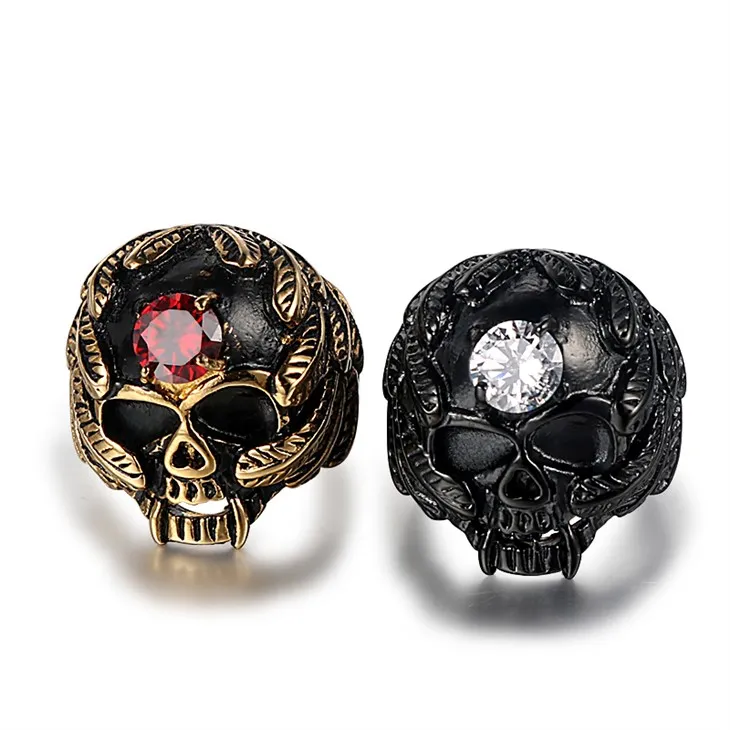 Winged Skull Zircon Gothic Ring